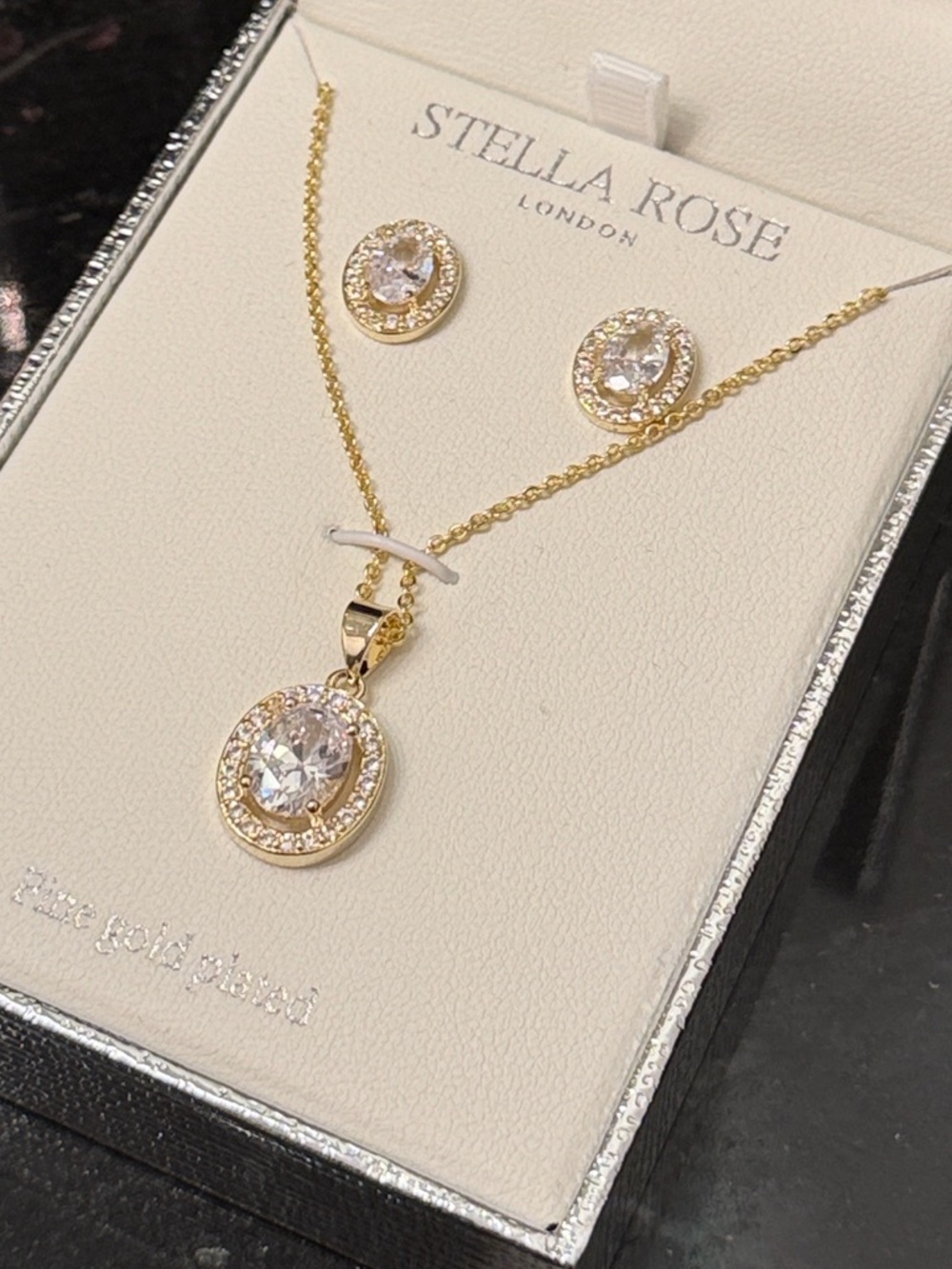 Stella Rose Gold Oval Cubic Zirconia Necklace and Earrings Bridal Gift Set